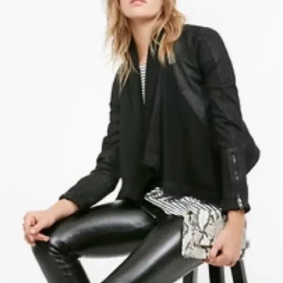 Free People Drape Front Coated Motorcycle Biker Jacket Black Women’s size 4 - Picture 12 of 16